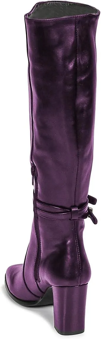 FSJ Women Knee High Boots with Buckled Strap Chunky Block Heels Square Toe Side Zipper Comfort Casual Wear Shoes Size 4-16 US