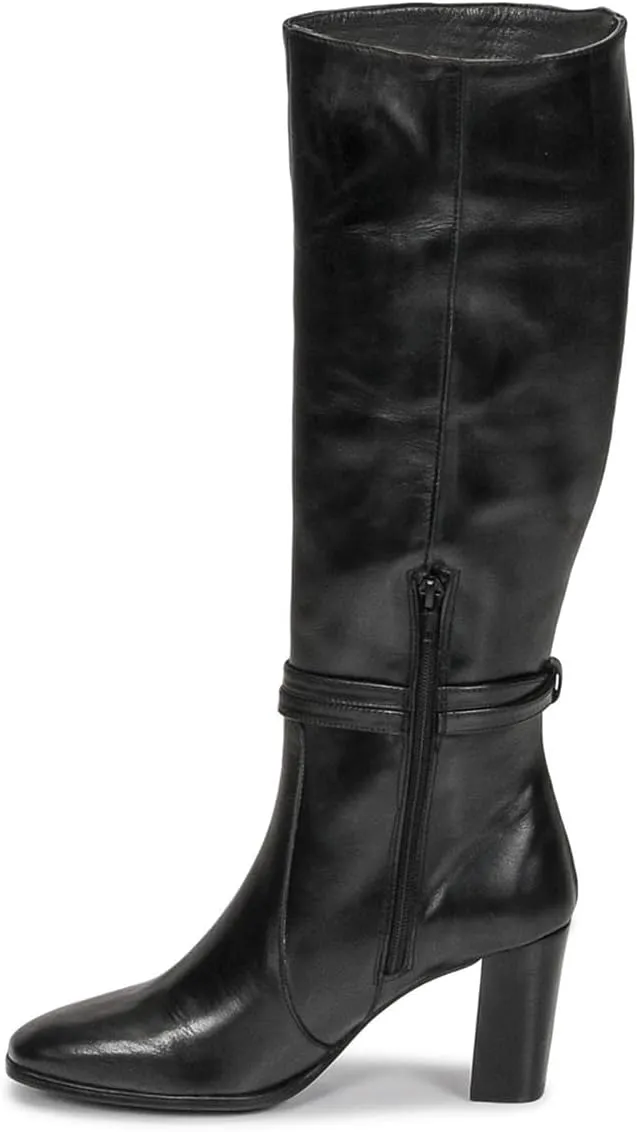 FSJ Women Knee High Boots with Buckled Strap Chunky Block Heels Square Toe Side Zipper Comfort Casual Wear Shoes Size 4-16 US