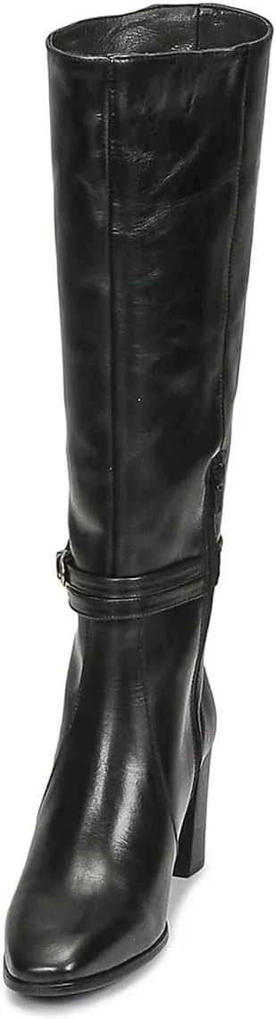 FSJ Women Knee High Boots with Buckled Strap Chunky Block Heels Square Toe Side Zipper Comfort Casual Wear Shoes Size 4-16 US