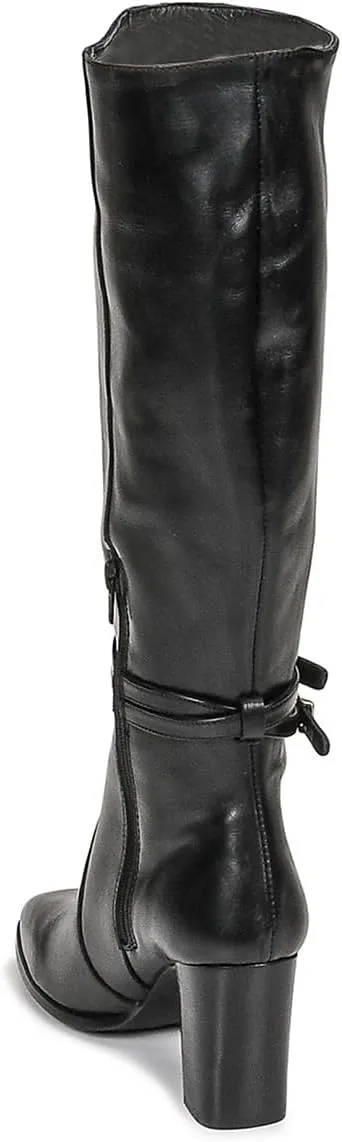 FSJ Women Knee High Boots with Buckled Strap Chunky Block Heels Square Toe Side Zipper Comfort Casual Wear Shoes Size 4-16 US