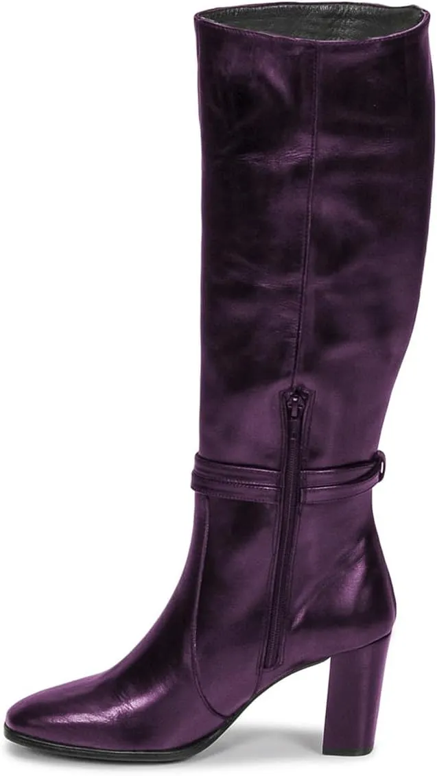 FSJ Women Knee High Boots with Buckled Strap Chunky Block Heels Square Toe Side Zipper Comfort Casual Wear Shoes Size 4-16 US
