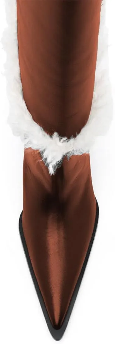 FSJ Women Pointed Toe Faux Fur Lined Knee High Boots Chunky Block Heels Tall Boots Comfortable Party Date Evening Shoes Size 4-16 US
