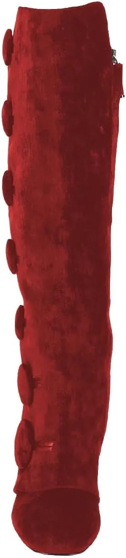 FSJ Women Velvet Knee High Side Zipper Boots Chunky Block Heels Fold Over Button Cloak Closed Toe Comfort Casual Wear Shoes Size 4-16 US