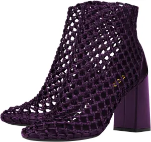 FSJ Women Woven Ankle Boots Chunky Block Heels Back Zip Comfortable Heeled Sandals Chic Booties Casual Party Wear Shoes Size 4-16 US