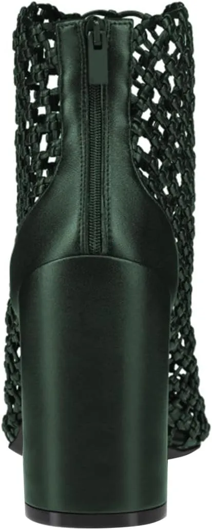 FSJ Women Woven Ankle Boots Chunky Block Heels Back Zip Comfortable Heeled Sandals Chic Booties Casual Party Wear Shoes Size 4-16 US