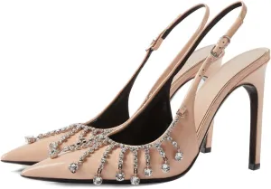 Goolita Sparkly Rhinestone Slingback Heels for Women, Closed Pointed Toe Sexy Stiletto High Heels Buckle Party Pumps Shoes