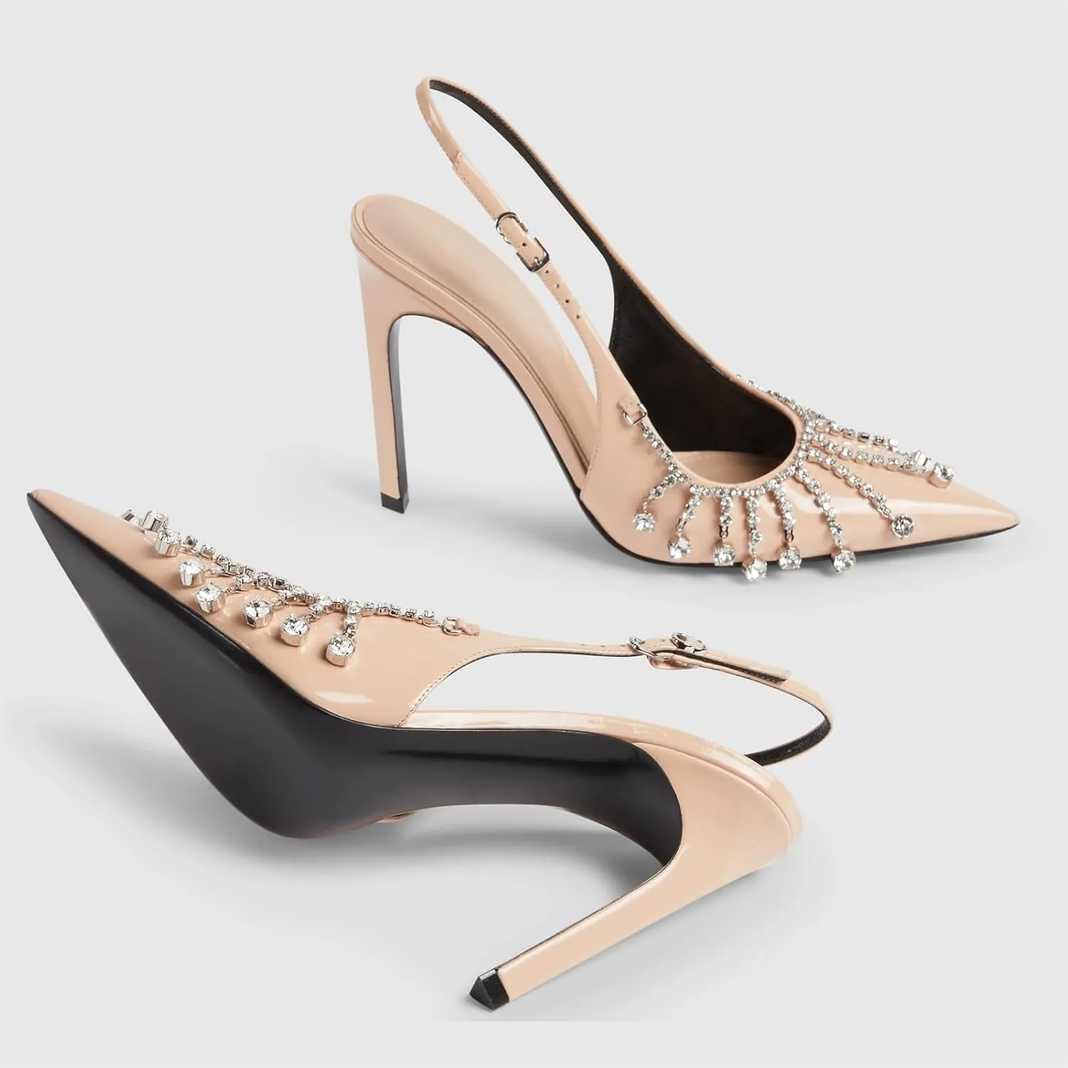 Goolita Sparkly Rhinestone Slingback Heels for Women, Closed Pointed Toe Sexy Stiletto High Heels Buckle Party Pumps Shoes