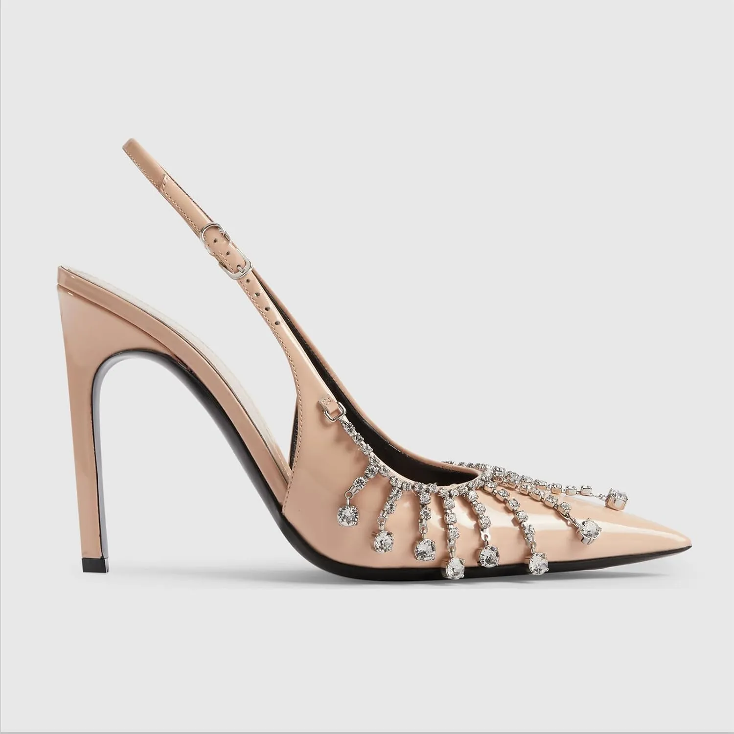 Goolita Sparkly Rhinestone Slingback Heels for Women, Closed Pointed Toe Sexy Stiletto High Heels Buckle Party Pumps Shoes