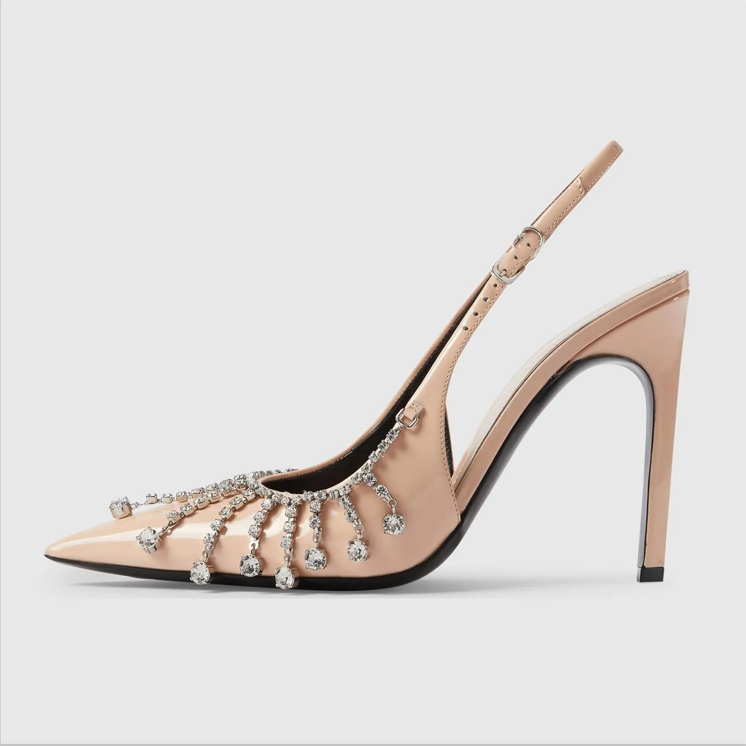 Goolita Sparkly Rhinestone Slingback Heels for Women, Closed Pointed Toe Sexy Stiletto High Heels Buckle Party Pumps Shoes
