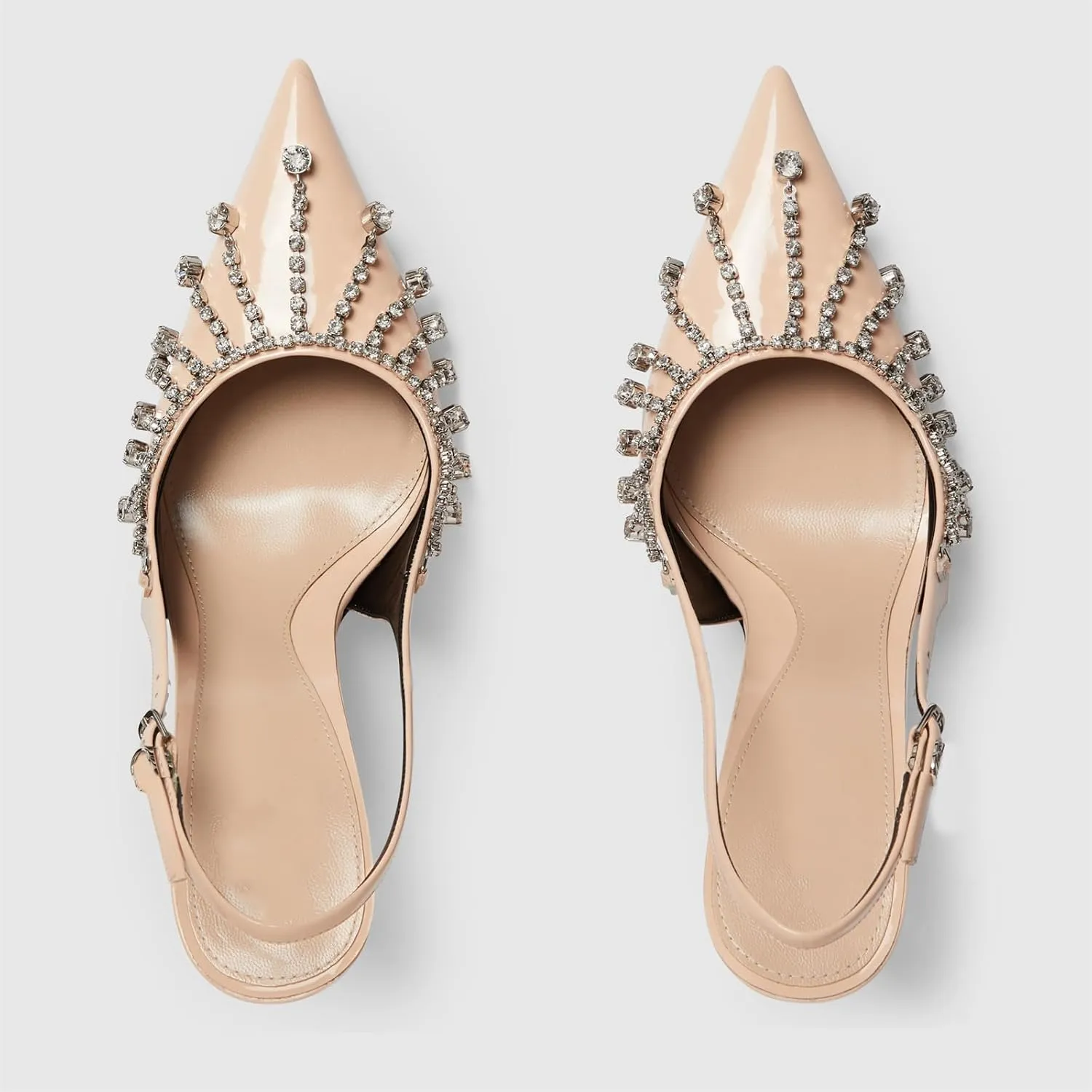 Goolita Sparkly Rhinestone Slingback Heels for Women, Closed Pointed Toe Sexy Stiletto High Heels Buckle Party Pumps Shoes