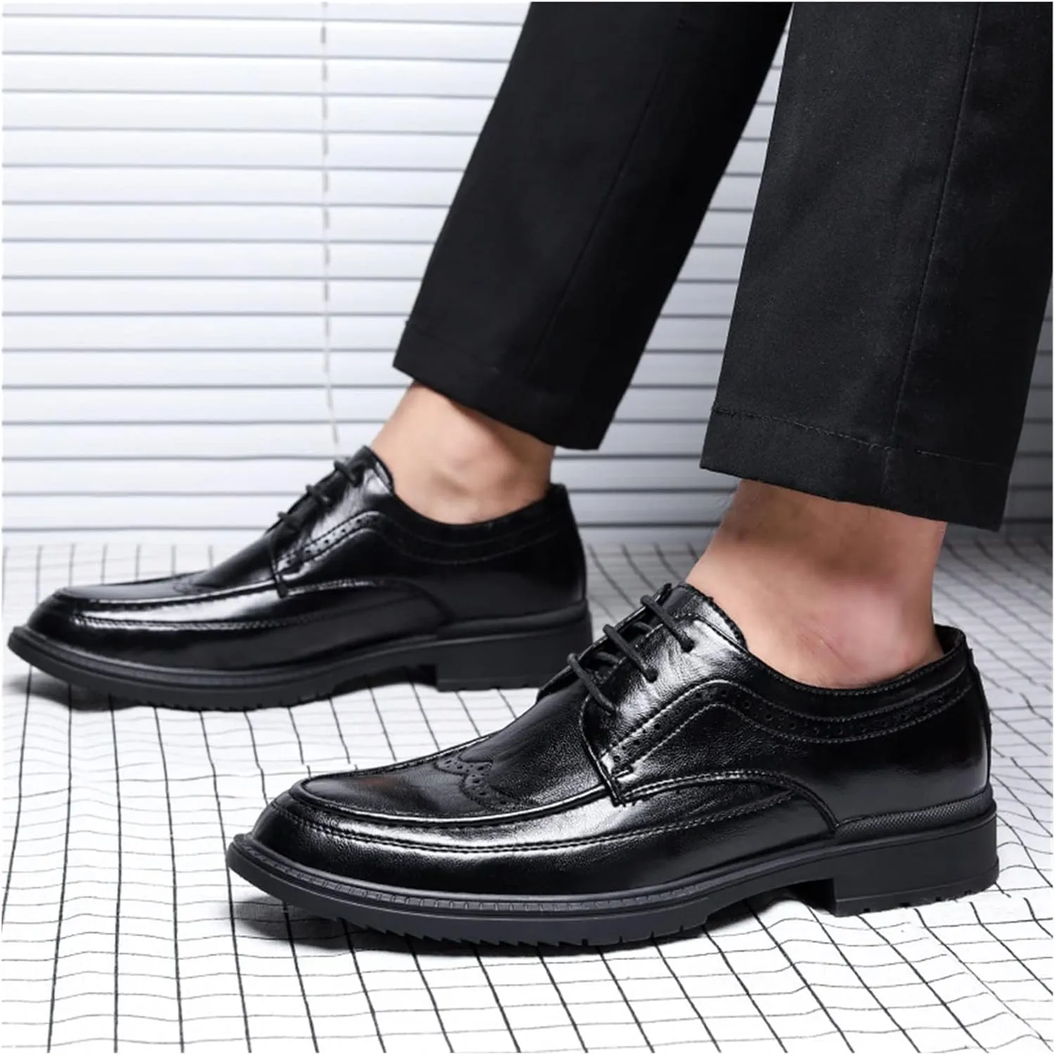 HASMI Leather Shoes Men's Leather Business Formal Wear Oxford Men's Shoes Breathable Trend Korean Version of British Brock Casual Shoes