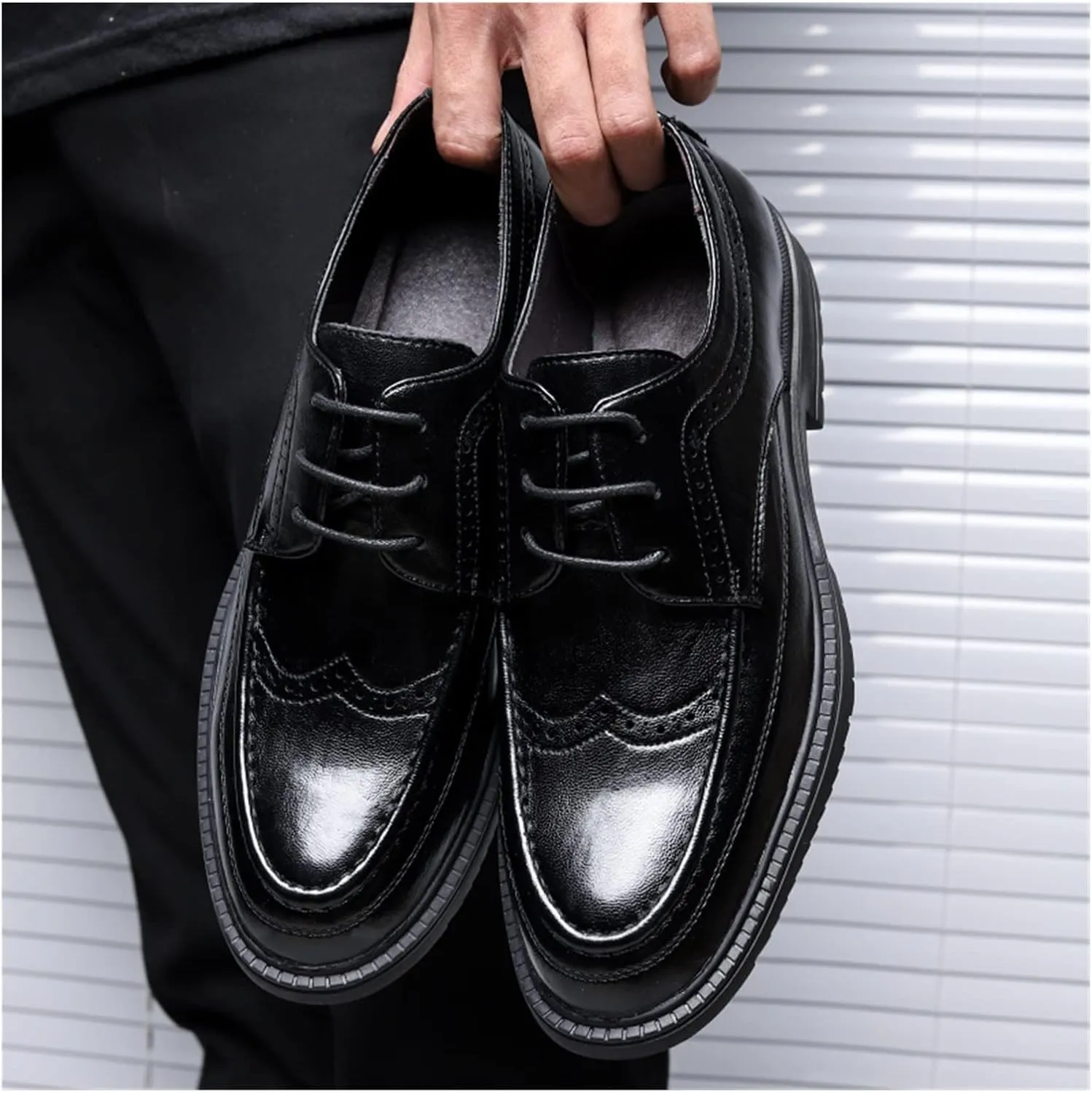 HASMI Leather Shoes Men's Leather Business Formal Wear Oxford Men's Shoes Breathable Trend Korean Version of British Brock Casual Shoes