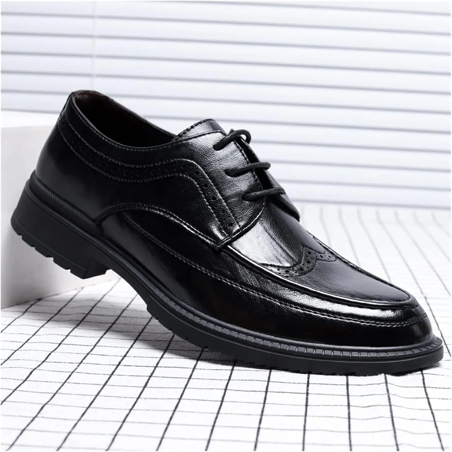 HASMI Leather Shoes Men's Leather Business Formal Wear Oxford Men's Shoes Breathable Trend Korean Version of British Brock Casual Shoes