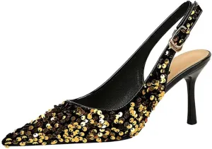 JOEupin Women's Sequin Sling Back Pumps 2.75 Inch Pointed Toe Stiletto Heels Party Wedding Dress Shoes