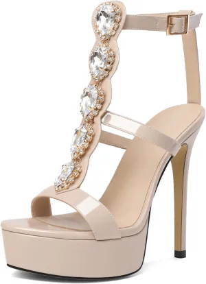 Joseywade Platform Stiletto Heels Open Toe Sky High Heels Heeled Sandals Strappy Thin Slim Heel 5.5 Inch Ankle Strap Shoes US Size 5-15
