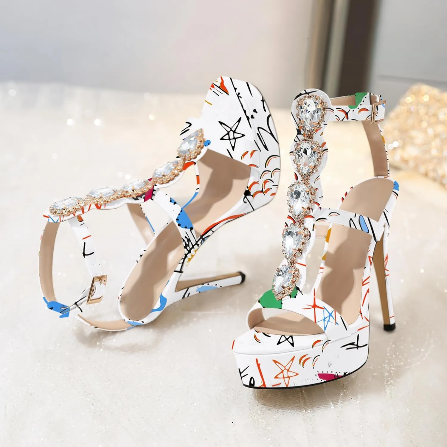 Joseywade Platform Stiletto Heels Open Toe Sky High Heels Heeled Sandals Strappy Thin Slim Heel 5.5 Inch Ankle Strap Shoes US Size 5-15