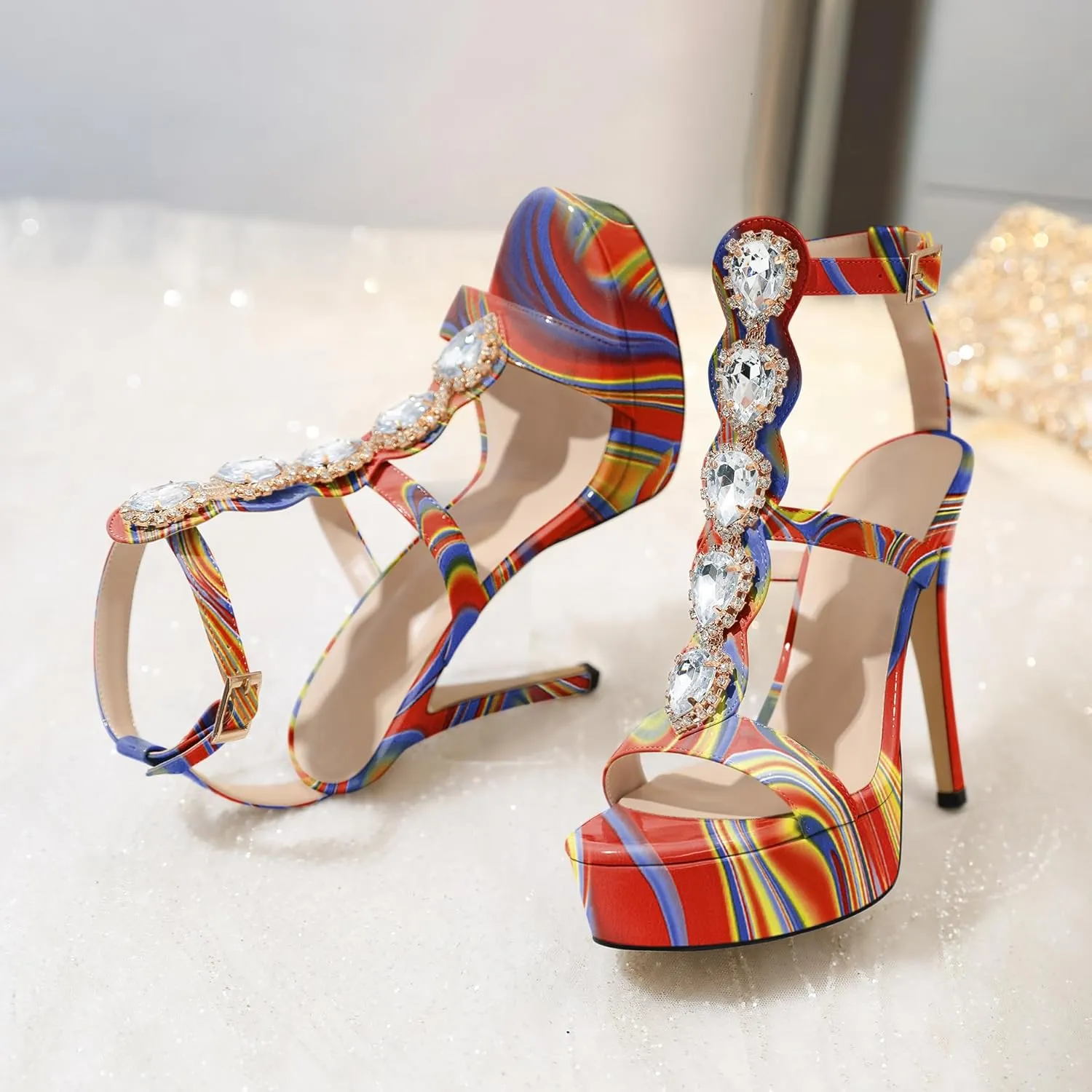 Joseywade Platform Stiletto Heels Open Toe Sky High Heels Heeled Sandals Strappy Thin Slim Heel 5.5 Inch Ankle Strap Shoes US Size 5-15