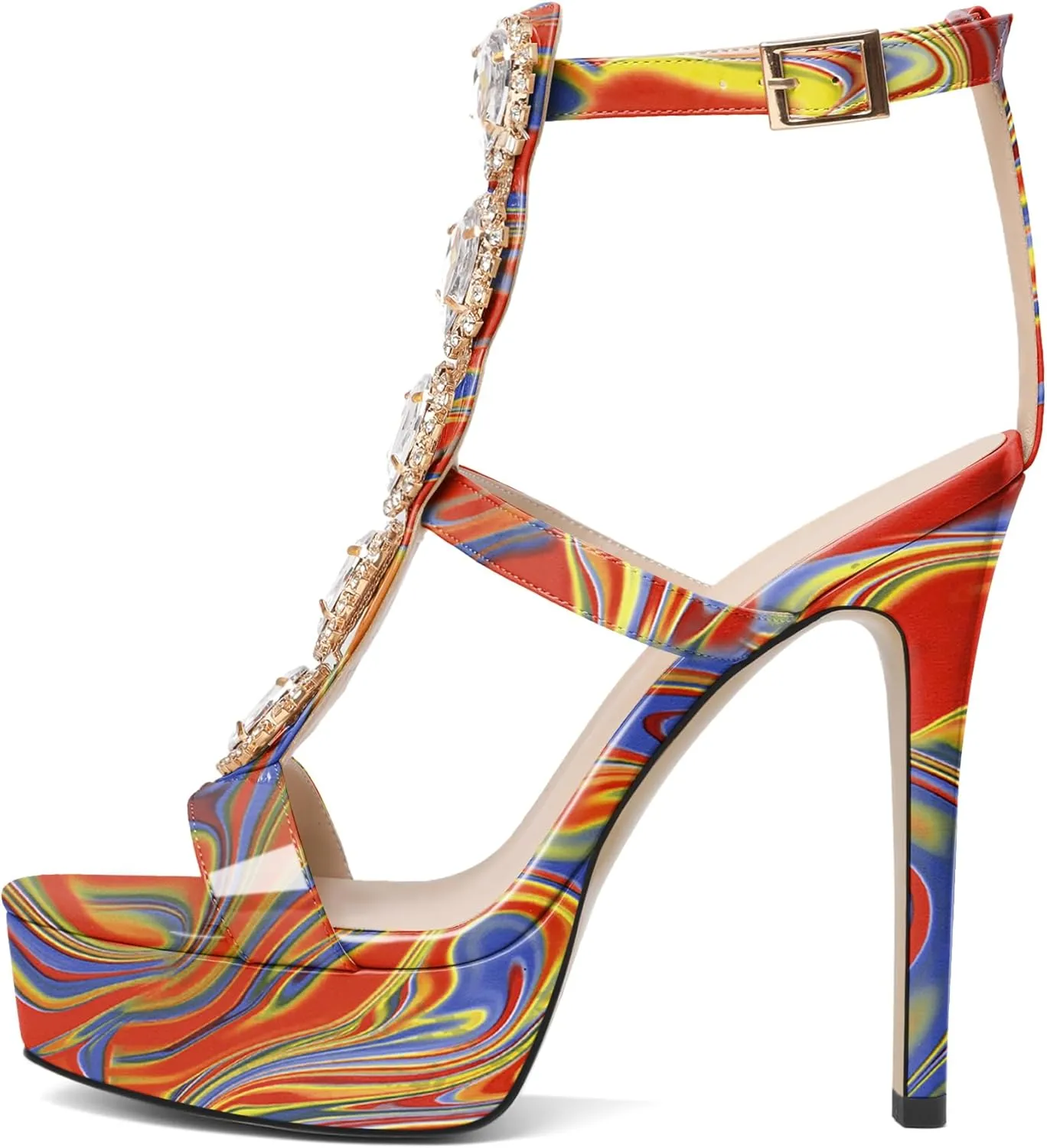 Joseywade Platform Stiletto Heels Open Toe Sky High Heels Heeled Sandals Strappy Thin Slim Heel 5.5 Inch Ankle Strap Shoes US Size 5-15