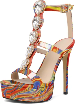 Joseywade Platform Stiletto Heels Open Toe Sky High Heels Heeled Sandals Strappy Thin Slim Heel 5.5 Inch Ankle Strap Shoes US Size 5-15