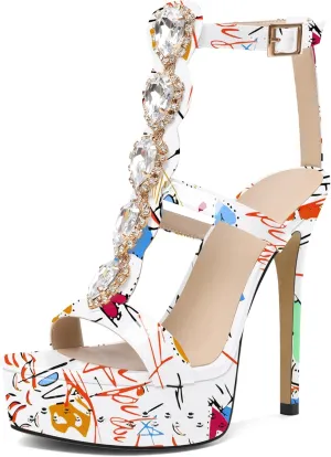 Joseywade Platform Stiletto Heels Open Toe Sky High Heels Heeled Sandals Strappy Thin Slim Heel 5.5 Inch Ankle Strap Shoes US Size 5-15