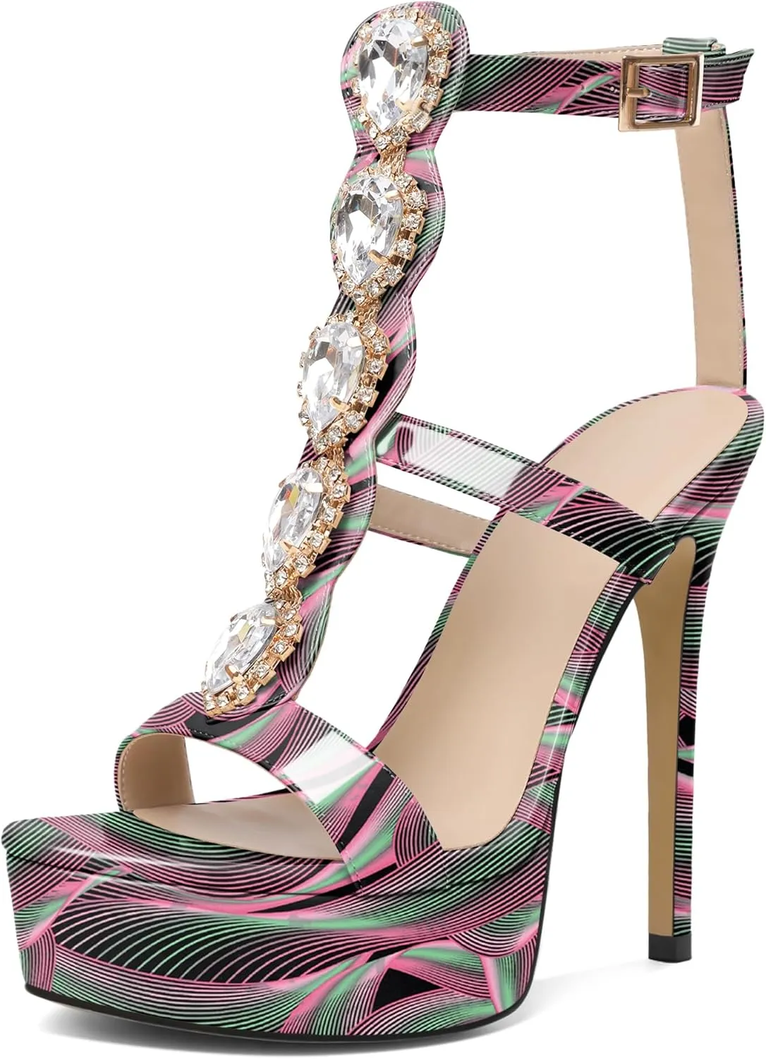 Joseywade Platform Stiletto Heels Open Toe Sky High Heels Heeled Sandals Strappy Thin Slim Heel 5.5 Inch Ankle Strap Shoes US Size 5-15