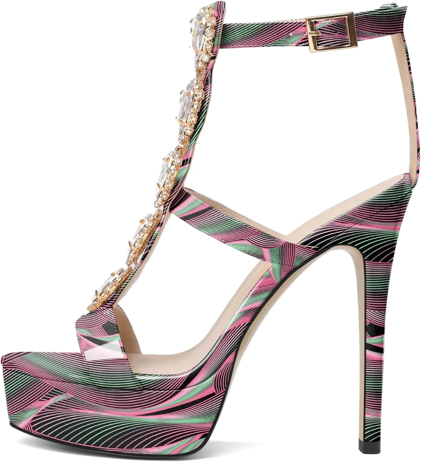 Joseywade Platform Stiletto Heels Open Toe Sky High Heels Heeled Sandals Strappy Thin Slim Heel 5.5 Inch Ankle Strap Shoes US Size 5-15