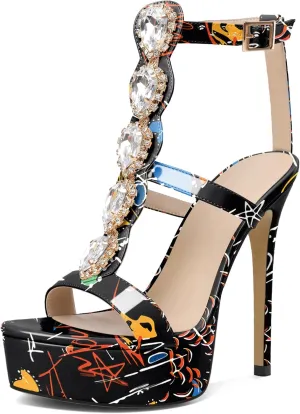 Joseywade Platform Stiletto Heels Open Toe Sky High Heels Heeled Sandals Strappy Thin Slim Heel 5.5 Inch Ankle Strap Shoes US Size 5-15