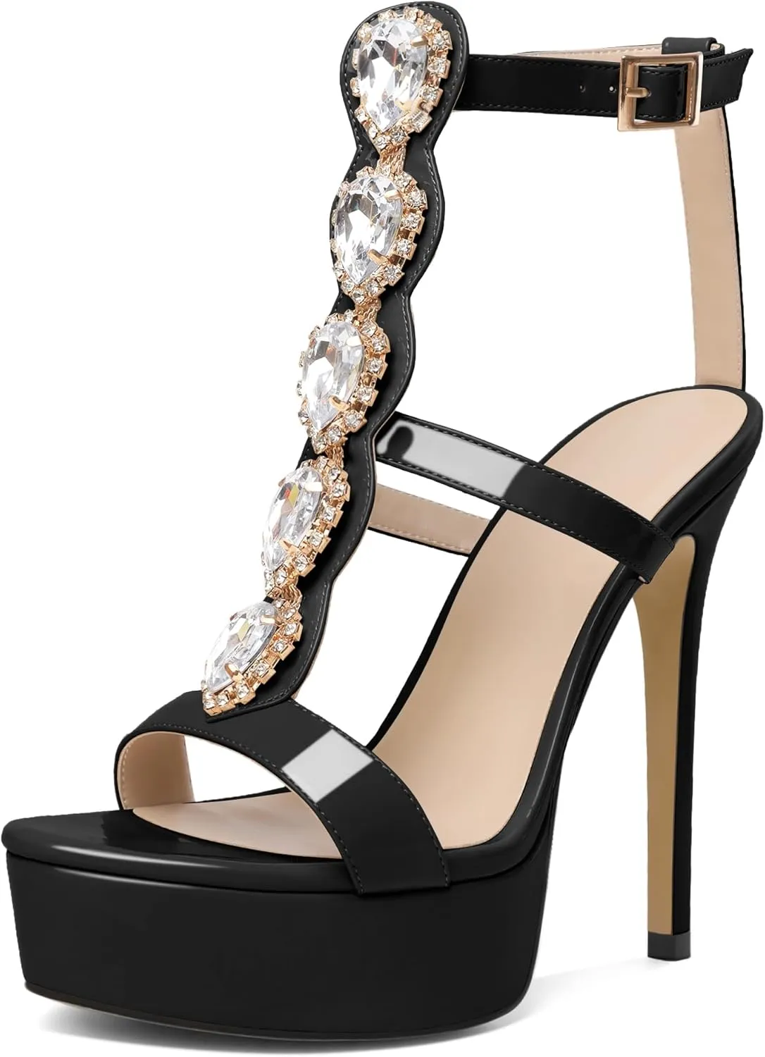 Joseywade Platform Stiletto Heels Open Toe Sky High Heels Heeled Sandals Strappy Thin Slim Heel 5.5 Inch Ankle Strap Shoes US Size 5-15