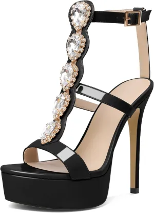Joseywade Platform Stiletto Heels Open Toe Sky High Heels Heeled Sandals Strappy Thin Slim Heel 5.5 Inch Ankle Strap Shoes US Size 5-15