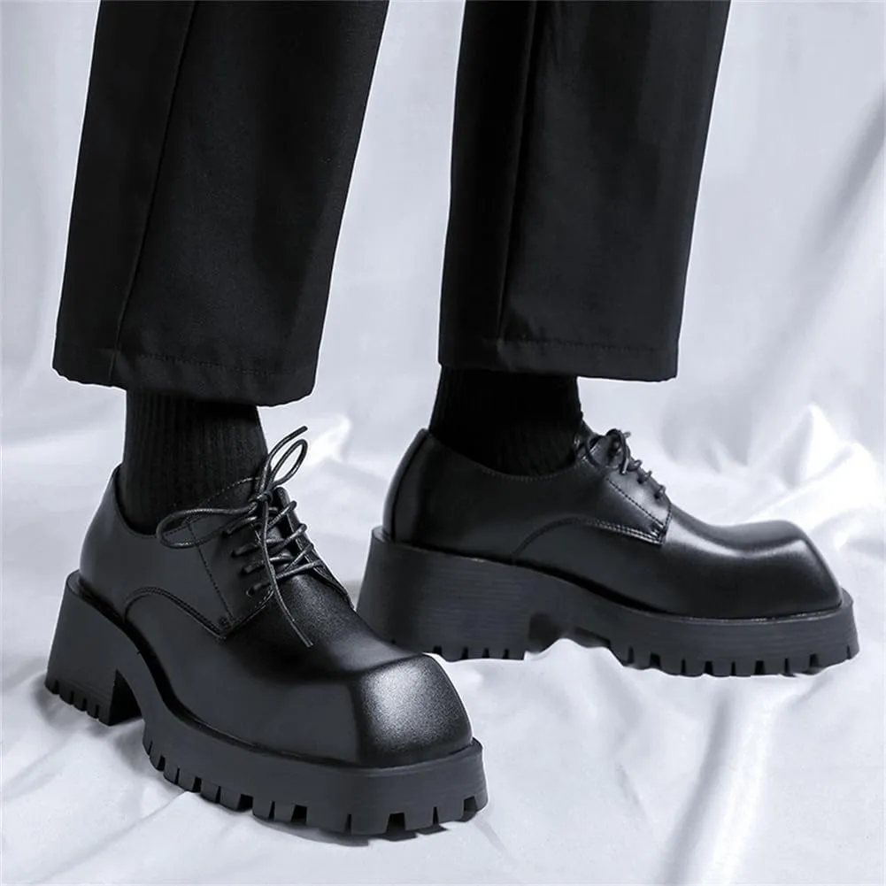Kluolandi Square Toe Platform Loafers for Women Comfort Chunky Heel Lug Sole Booties Lace Up Black Goth Shoes