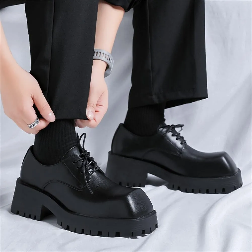 Kluolandi Square Toe Platform Loafers for Women Comfort Chunky Heel Lug Sole Booties Lace Up Black Goth Shoes