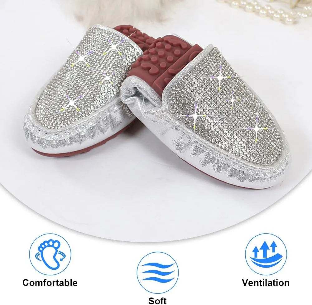 KUNWFNIX Women's Ballet Flats Crystal Wedding Ballerina Shoes Pointed Toe Pearl Diamond Low Heel Comfortable Dressy Work Business Dance Flats