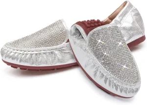 KUNWFNIX Women's Ballet Flats Crystal Wedding Ballerina Shoes Pointed Toe Pearl Diamond Low Heel Comfortable Dressy Work Business Dance Flats