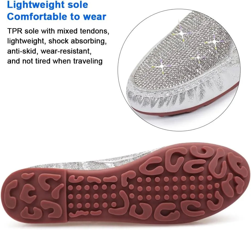 KUNWFNIX Women's Ballet Flats Crystal Wedding Ballerina Shoes Pointed Toe Pearl Diamond Low Heel Comfortable Dressy Work Business Dance Flats