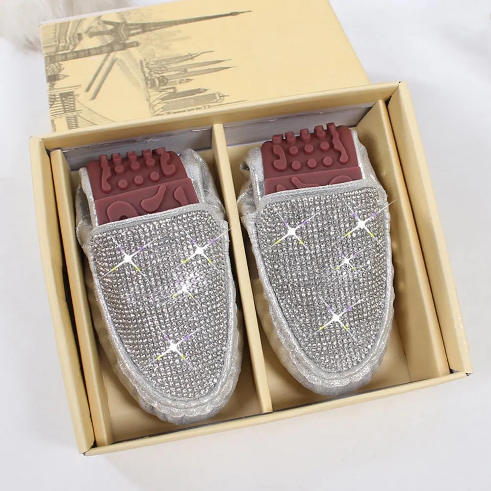 KUNWFNIX Women's Ballet Flats Crystal Wedding Ballerina Shoes Pointed Toe Pearl Diamond Low Heel Comfortable Dressy Work Business Dance Flats