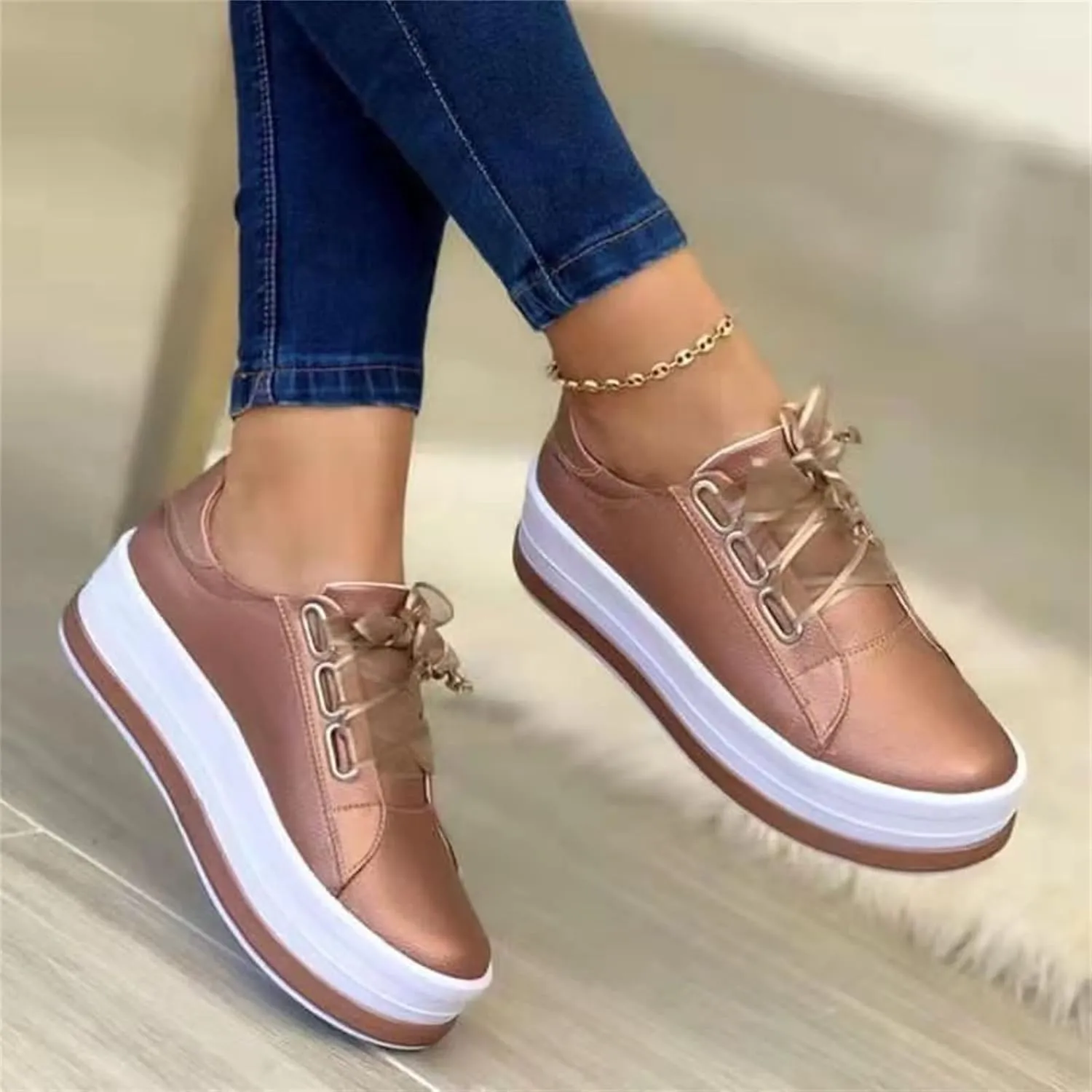 Ladmiple Shoes For Women Sneakers Slip Ons Low Top Lace-up Classic Casual Leather Walking Shoes Summer Flats Loafers