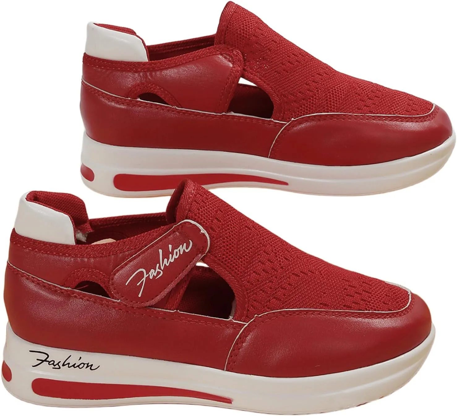 Ladmiple Slip On Sneakers Women Wide Toe Box Women’s Canvas Shoes Low Top Fashion Sneakers Slip on Walking Shoes Dressy Casual Summer Comfortable Non Slip Platform Flats Loafers Red