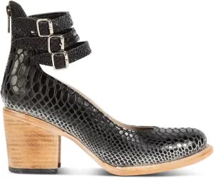 Leather Ankle Strap Block Heels for Women Round Toe Back Zipper Pumps for Women Vintage Round Toe Chunky Pumps