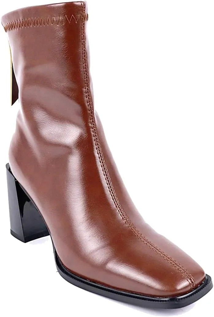 LEHOOR Women's Chunky Heel Ankle Boots Square Toe Back Zipper Patent Leather Mid Calf Booties High Block Heel Dress Mid Boots Casual Cute Winter Warm 4-11 M US