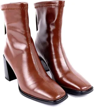 LEHOOR Women's Chunky Heel Ankle Boots Square Toe Back Zipper Patent Leather Mid Calf Booties High Block Heel Dress Mid Boots Casual Cute Winter Warm 4-11 M US