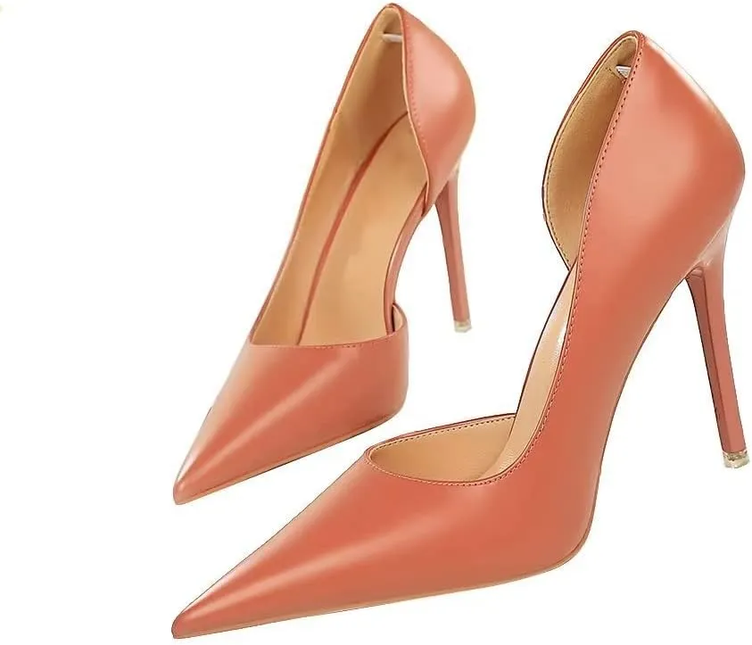 LUXINYU,Women Pointed Toe Heels Fashion Solid Stiletto Ladies Pumps Sexy Side Cutout Glossy Patent Leather Comfort Work Heeled Dress Shoes