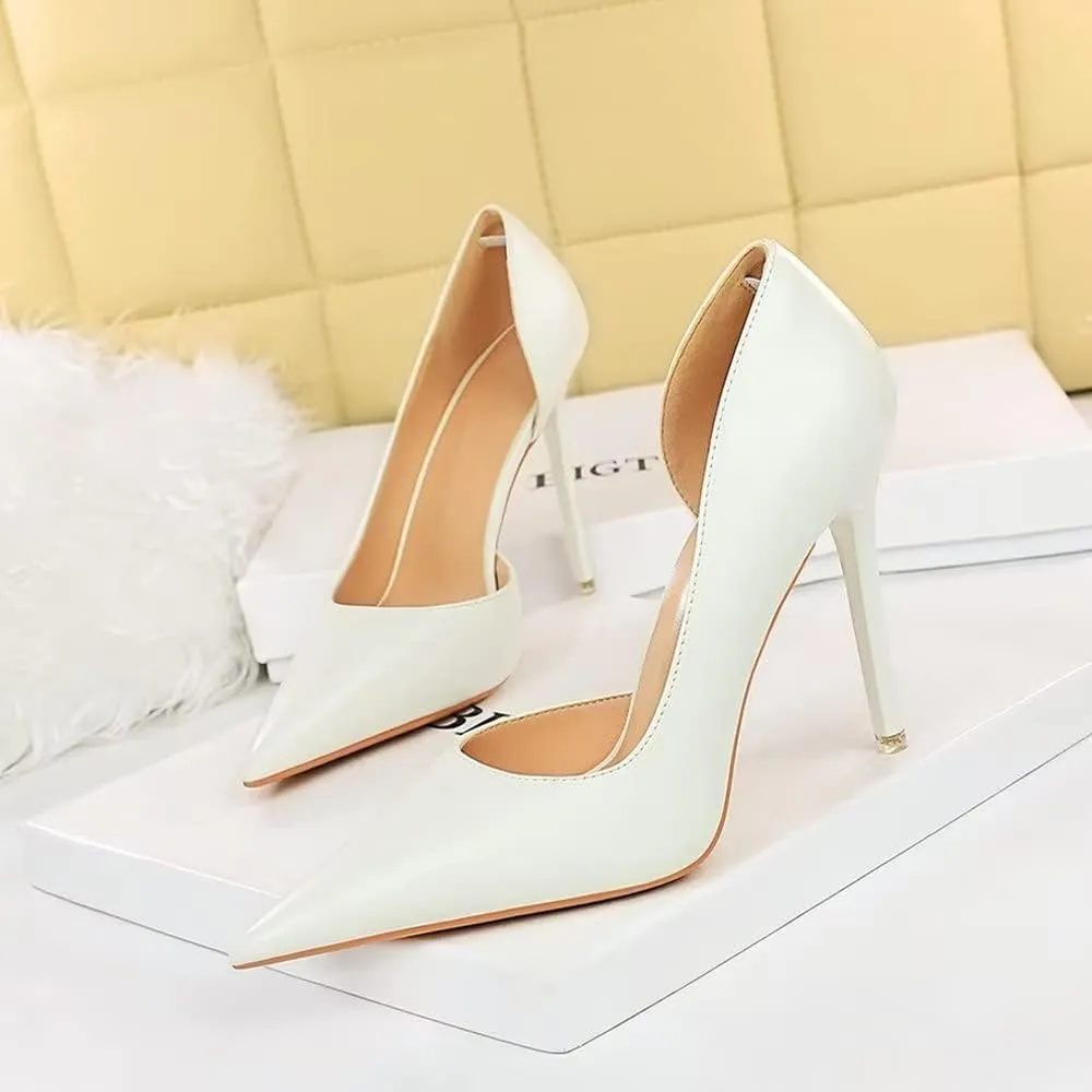LUXINYU,Women Pointed Toe Heels Fashion Solid Stiletto Ladies Pumps Sexy Side Cutout Glossy Patent Leather Comfort Work Heeled Dress Shoes