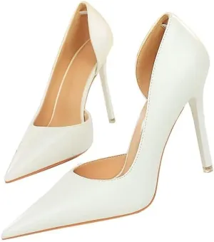 LUXINYU,Women Pointed Toe Heels Fashion Solid Stiletto Ladies Pumps Sexy Side Cutout Glossy Patent Leather Comfort Work Heeled Dress Shoes