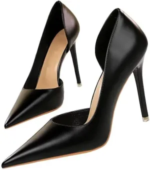LUXINYU,Women Pointed Toe Heels Fashion Solid Stiletto Ladies Pumps Sexy Side Cutout Glossy Patent Leather Comfort Work Heeled Dress Shoes