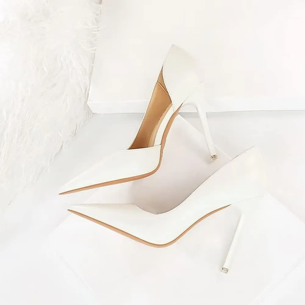 LUXINYU,Women Pointed Toe Heels Fashion Solid Stiletto Ladies Pumps Sexy Side Cutout Glossy Patent Leather Comfort Work Heeled Dress Shoes