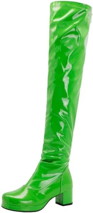 MAVMAX Women's Patent Leather Over The Knee Boots Block Heels Full Zip Thigh High Boots