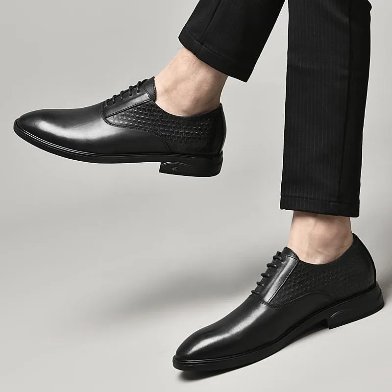 Men's Breathable Comfortable Business Dress Shoes Lace Up Oxford Shoes Classic Pointed Toe Modern Formal Genuine Leather Dress Shoes for Men