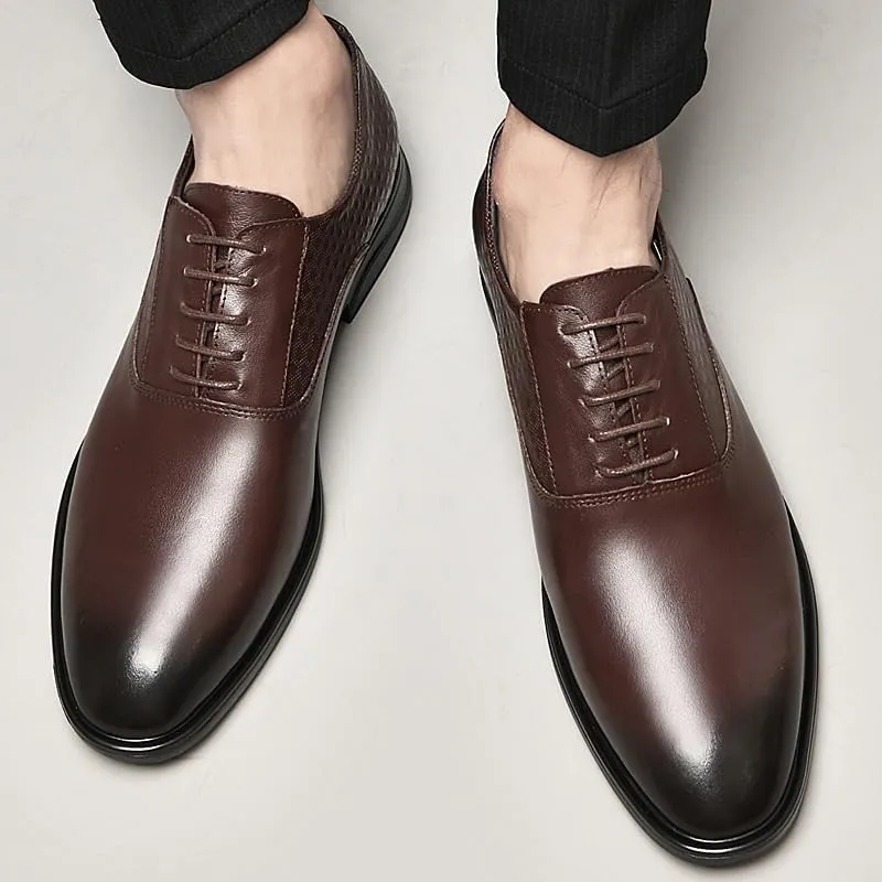 Men's Breathable Comfortable Business Dress Shoes Lace Up Oxford Shoes Classic Pointed Toe Modern Formal Genuine Leather Dress Shoes for Men