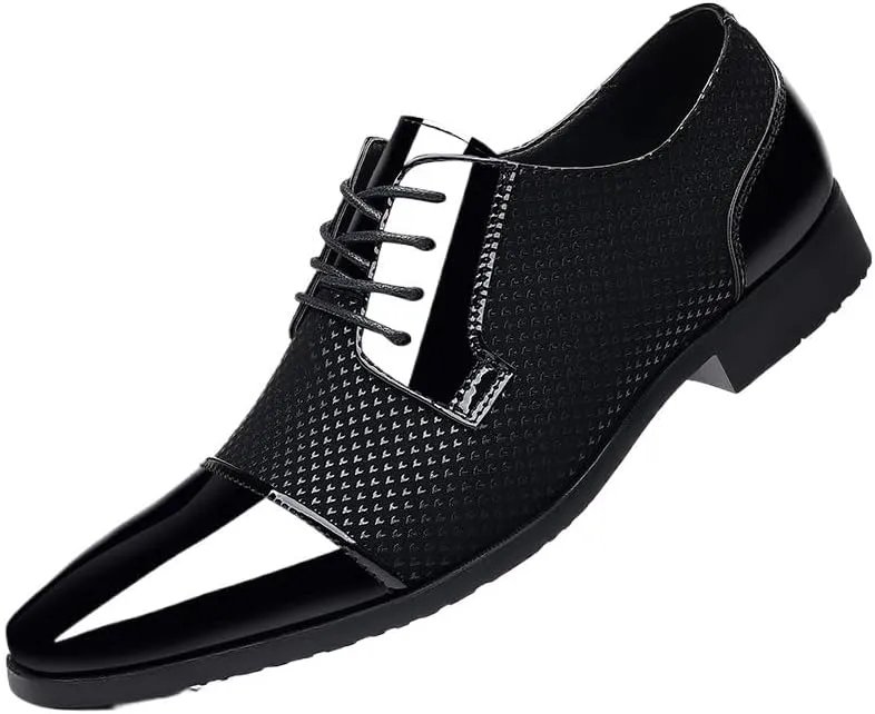 Men's Breathable Comfortable Business Lace Up Oxford Shoes Mens Patent Leather Formal Dress Shoes Luxury Pointed Toe Casual Derby Shoes