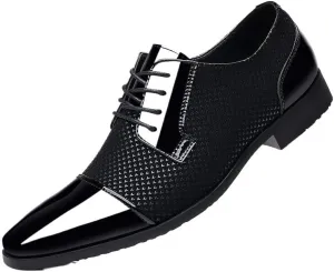 Men's Breathable Comfortable Business Lace Up Oxford Shoes Mens Patent Leather Formal Dress Shoes Luxury Pointed Toe Casual Derby Shoes